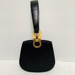 Vintage Salvatore Ferragamo Dinner Bag Satin body Leather handle Gancini